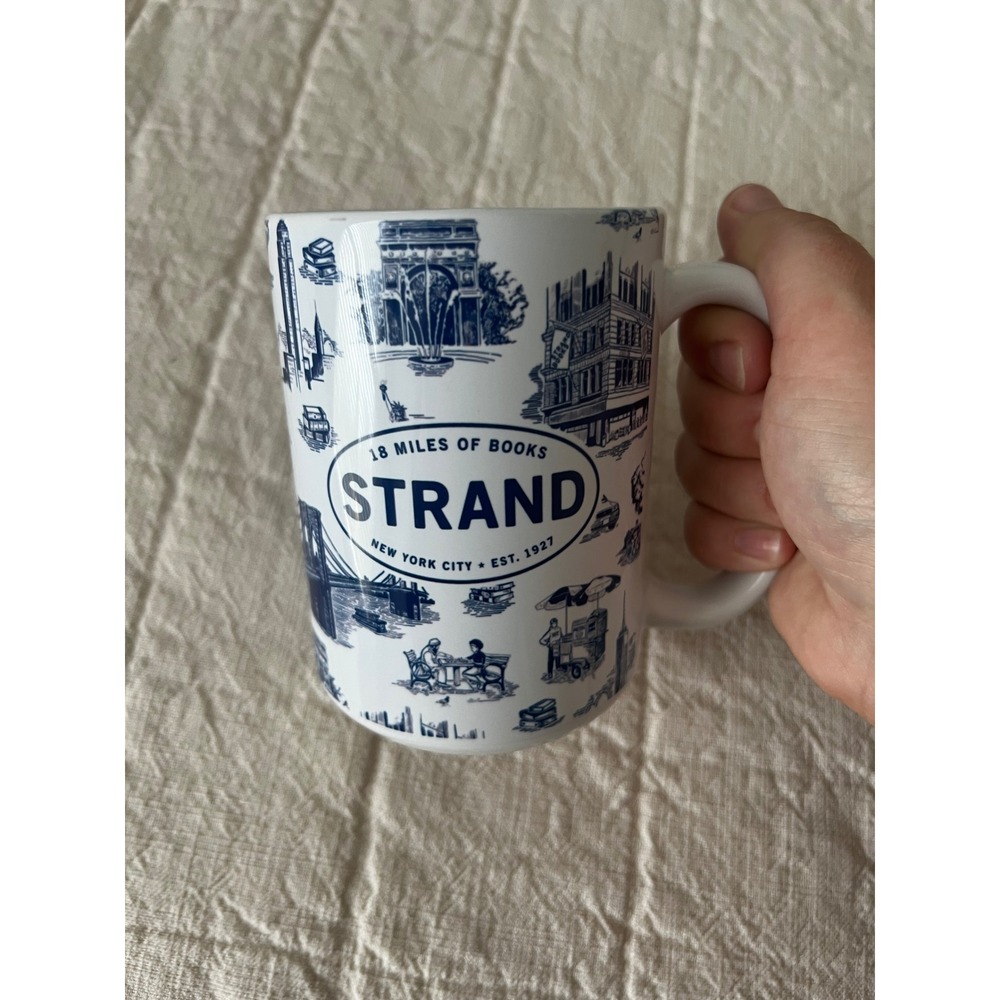 Strand Book Store NYC Coffee Mug Blue White Toile 18 Miles of Books Ceramic